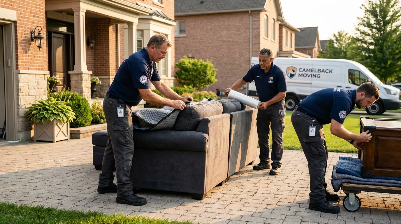Large estate moving crew wrapping furniture in Lomira, WI